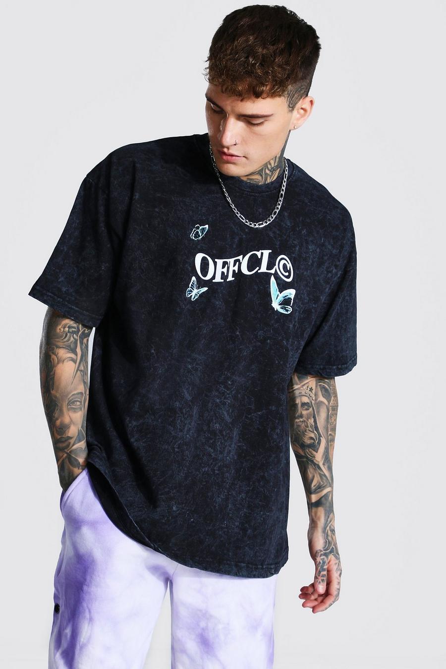 Charcoal Offcl Stentvättad t-shirt med grafiskt tryck och ledig passform image number 1