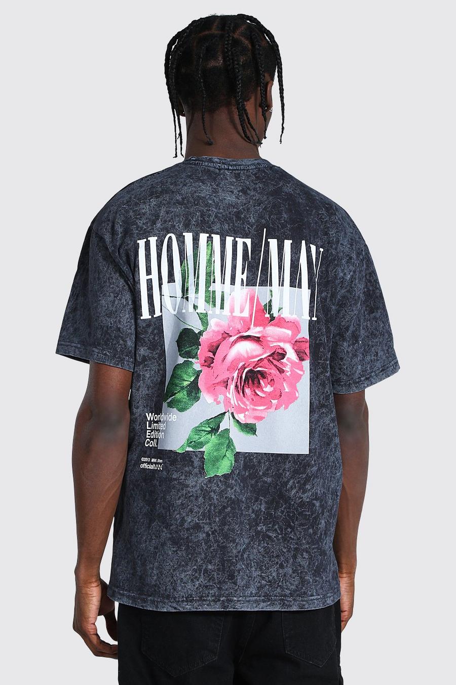 Charcoal Stentvättad t-shirt med blommotiv bak image number 1