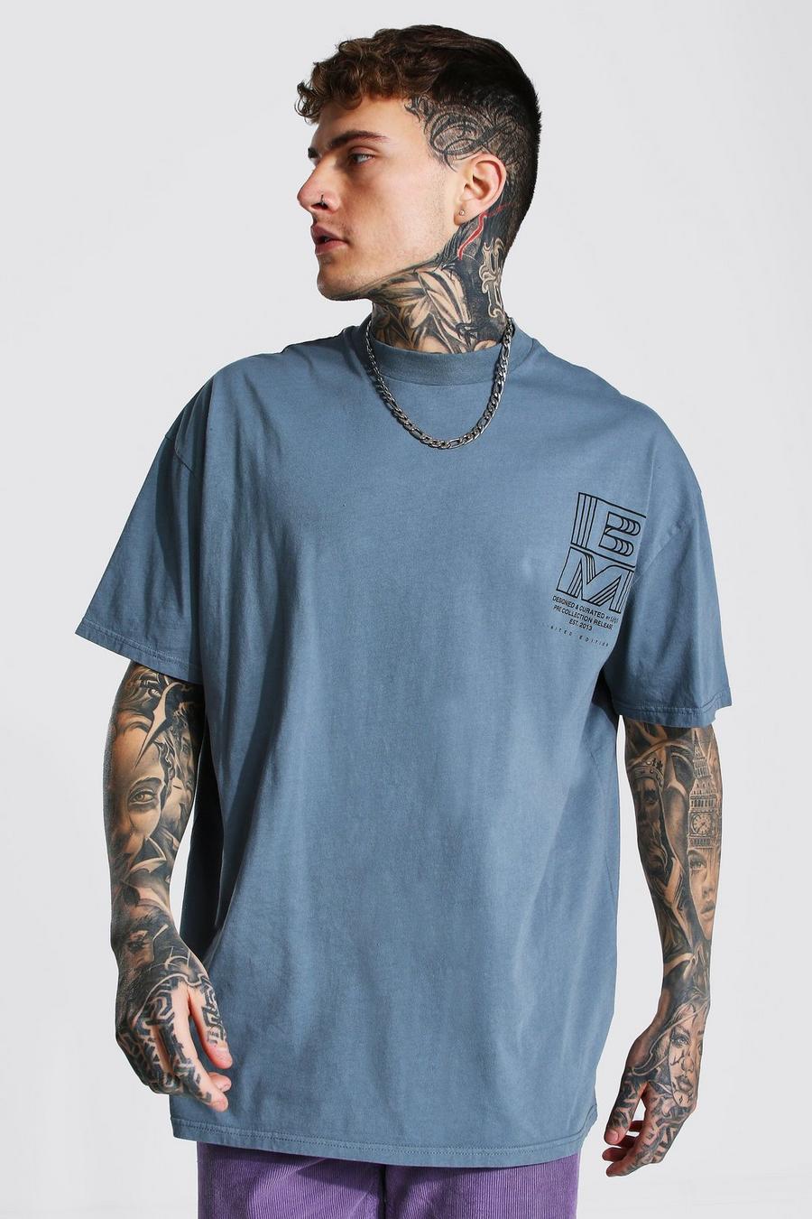 Grey Oversize stentvättad t-shirt med hög halsmudd image number 1