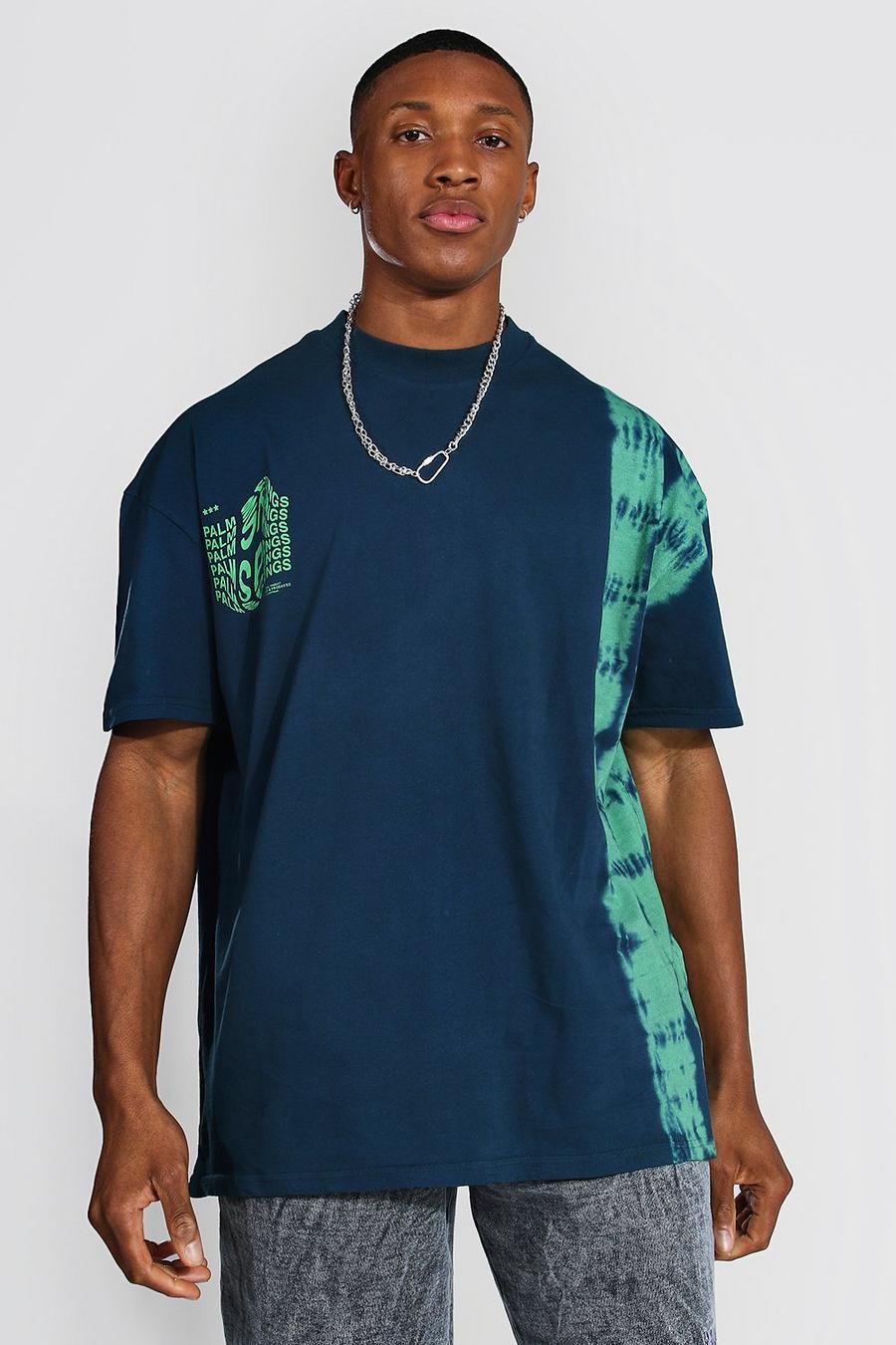Navy Oversize batikmönstrad t-shirt med hög halsmudd image number 1