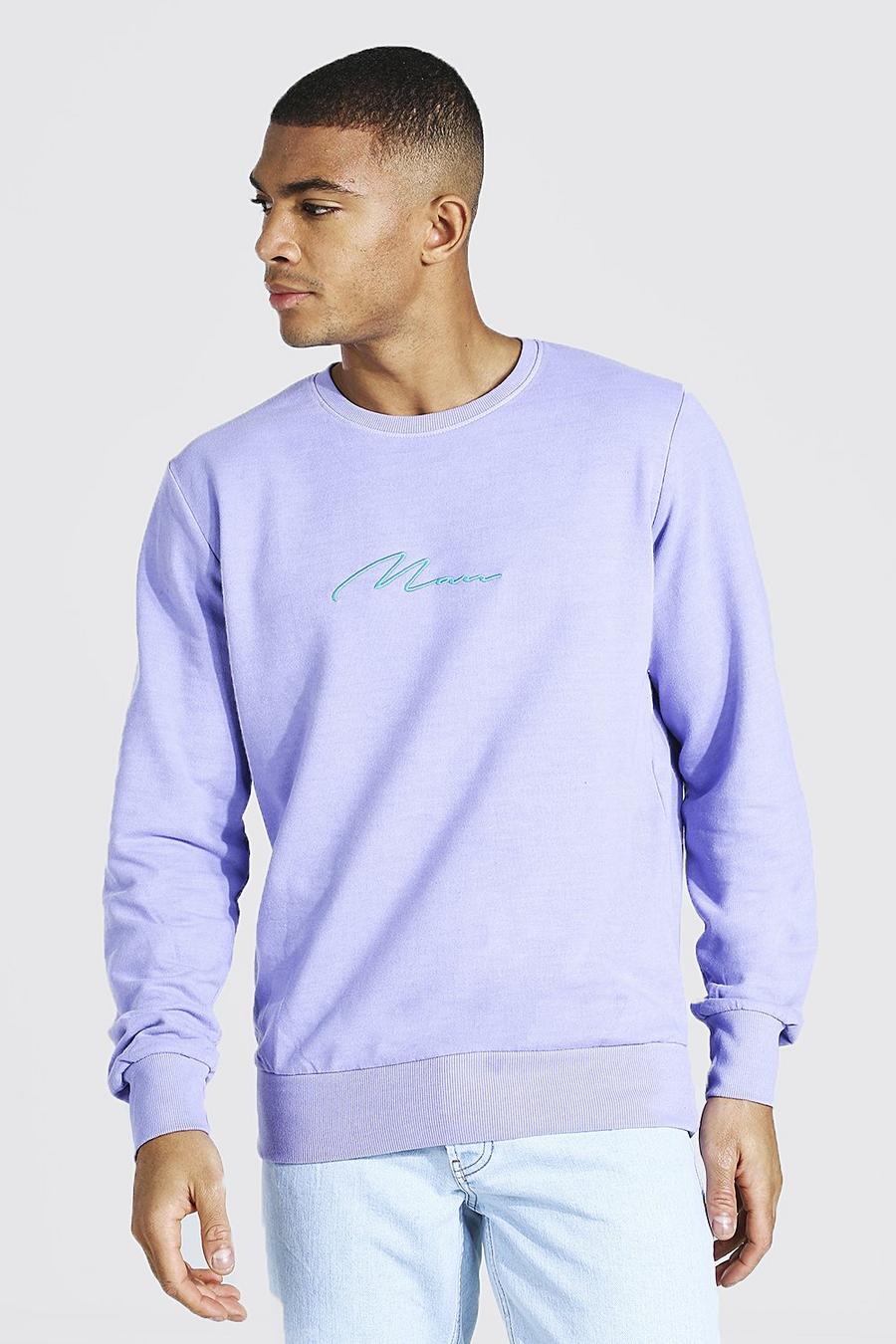 Lilac Man Signature Sweatshirt med brodyr och tvättad effekt image number 1
