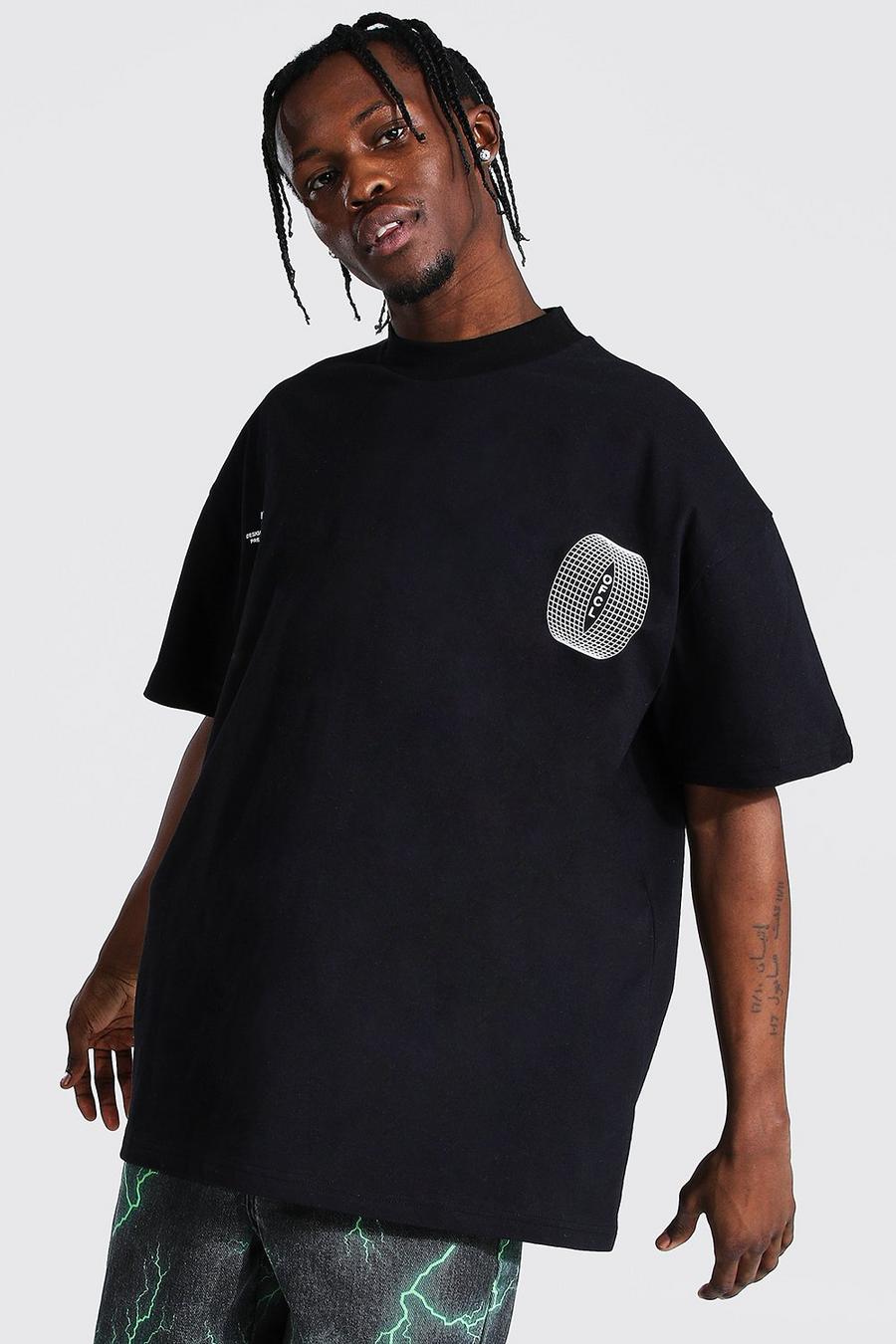 Black Oversized Extended Neck Graphic T-Shirt image number 1