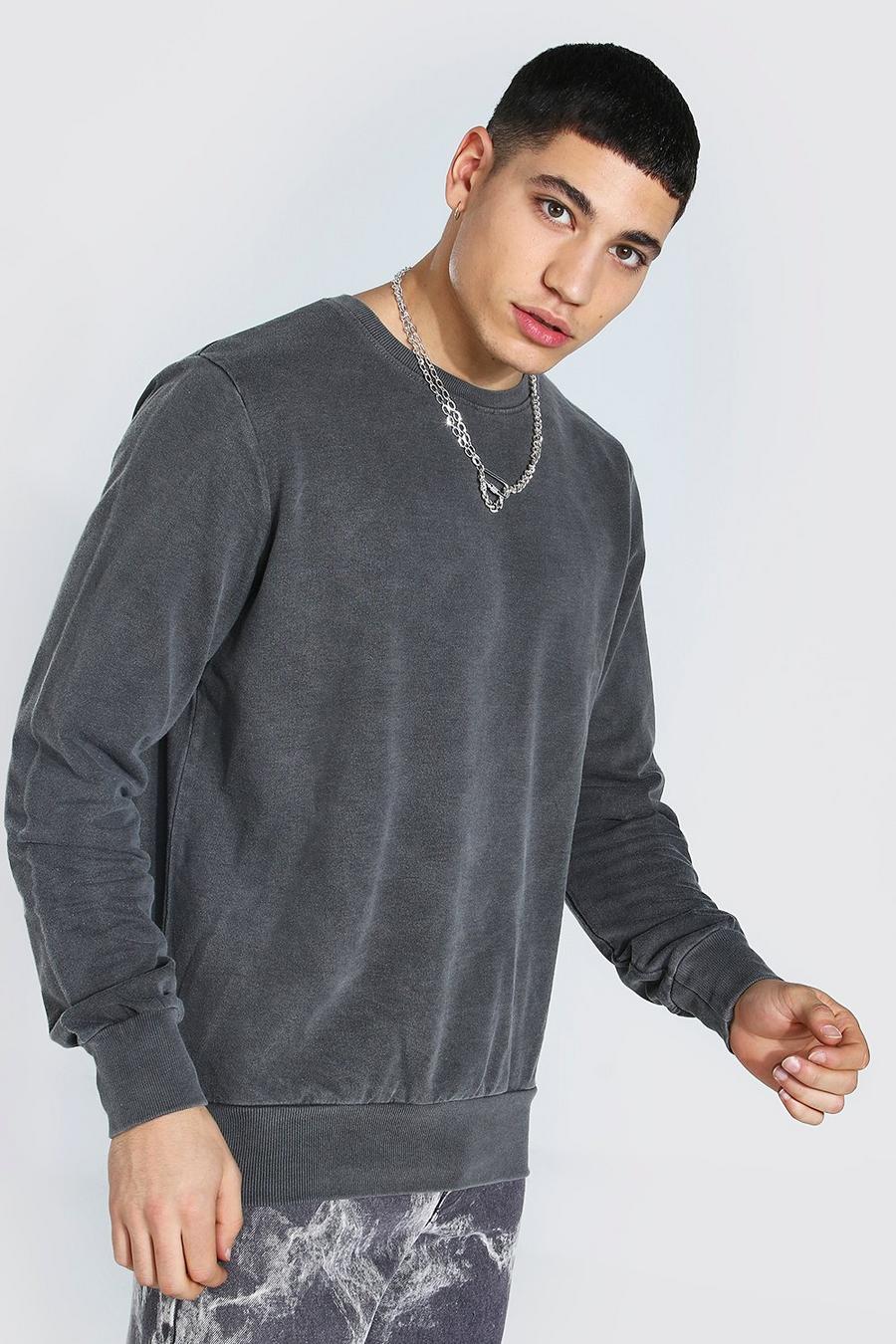 Charcoal Sweatshirt med tvättad effekt och rund hals image number 1