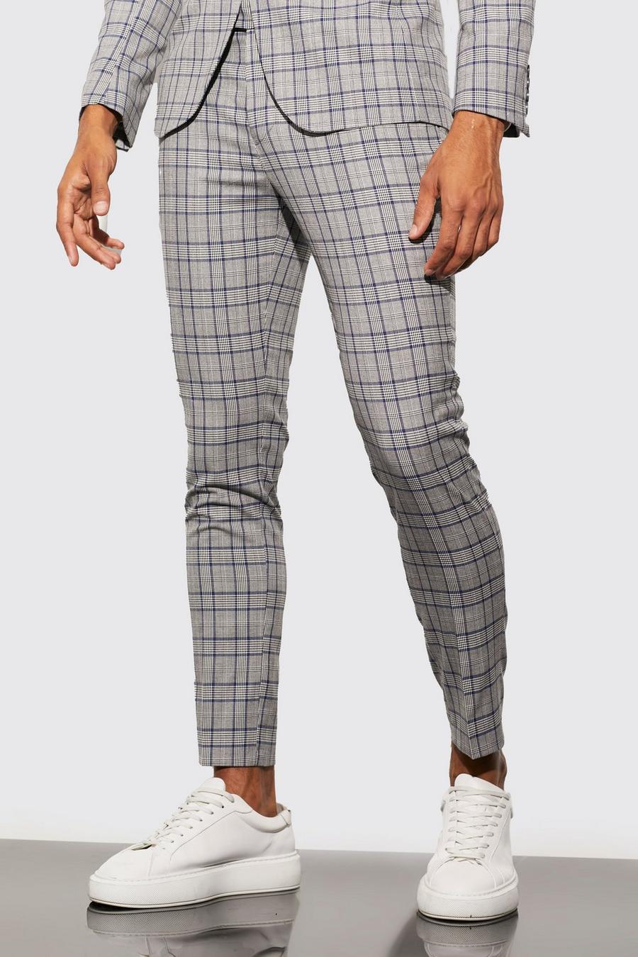 Super Skinny Grey Check Suit Trousers image number 1