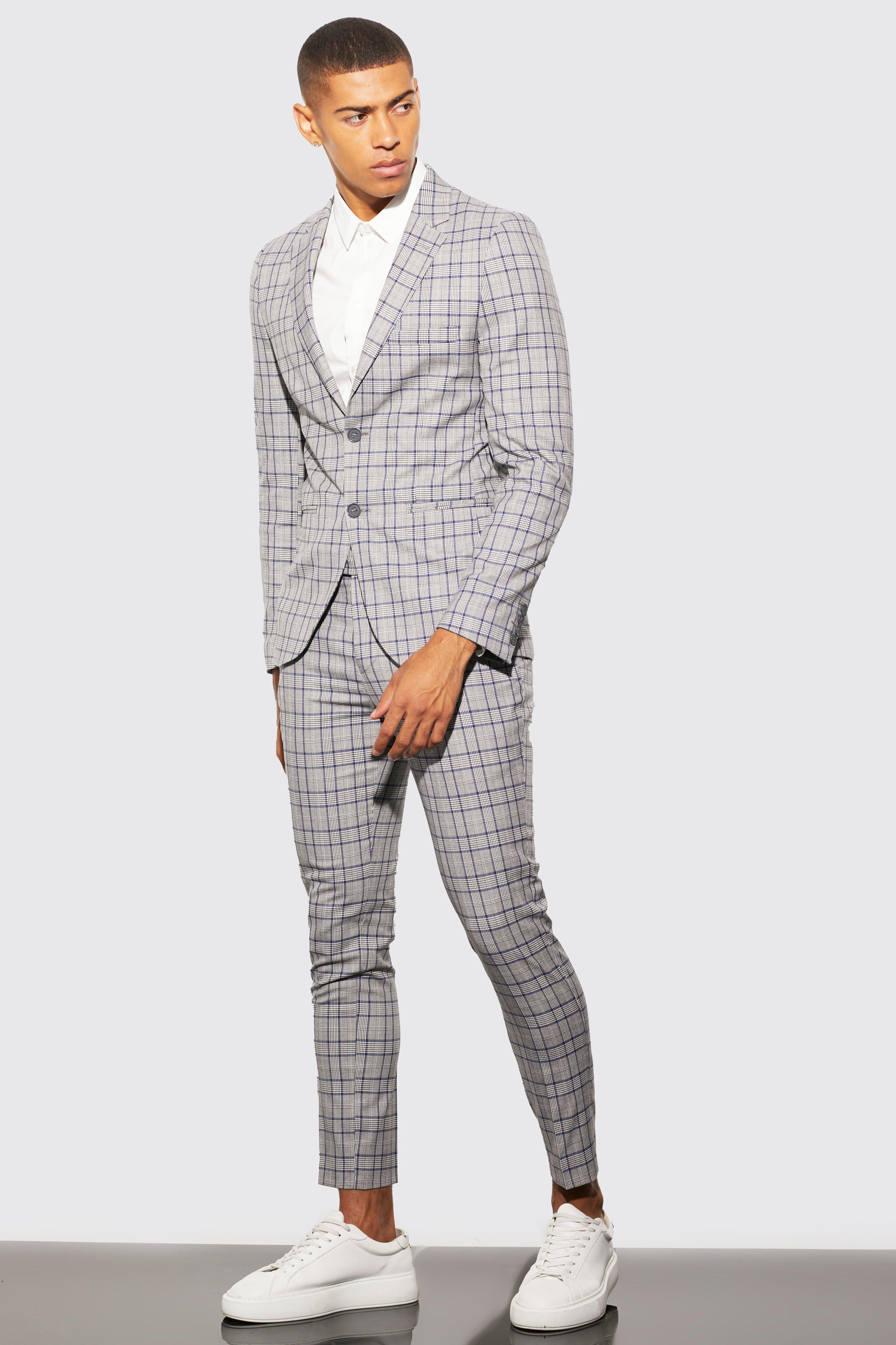 Super Skinny Grey Check Suit Pants