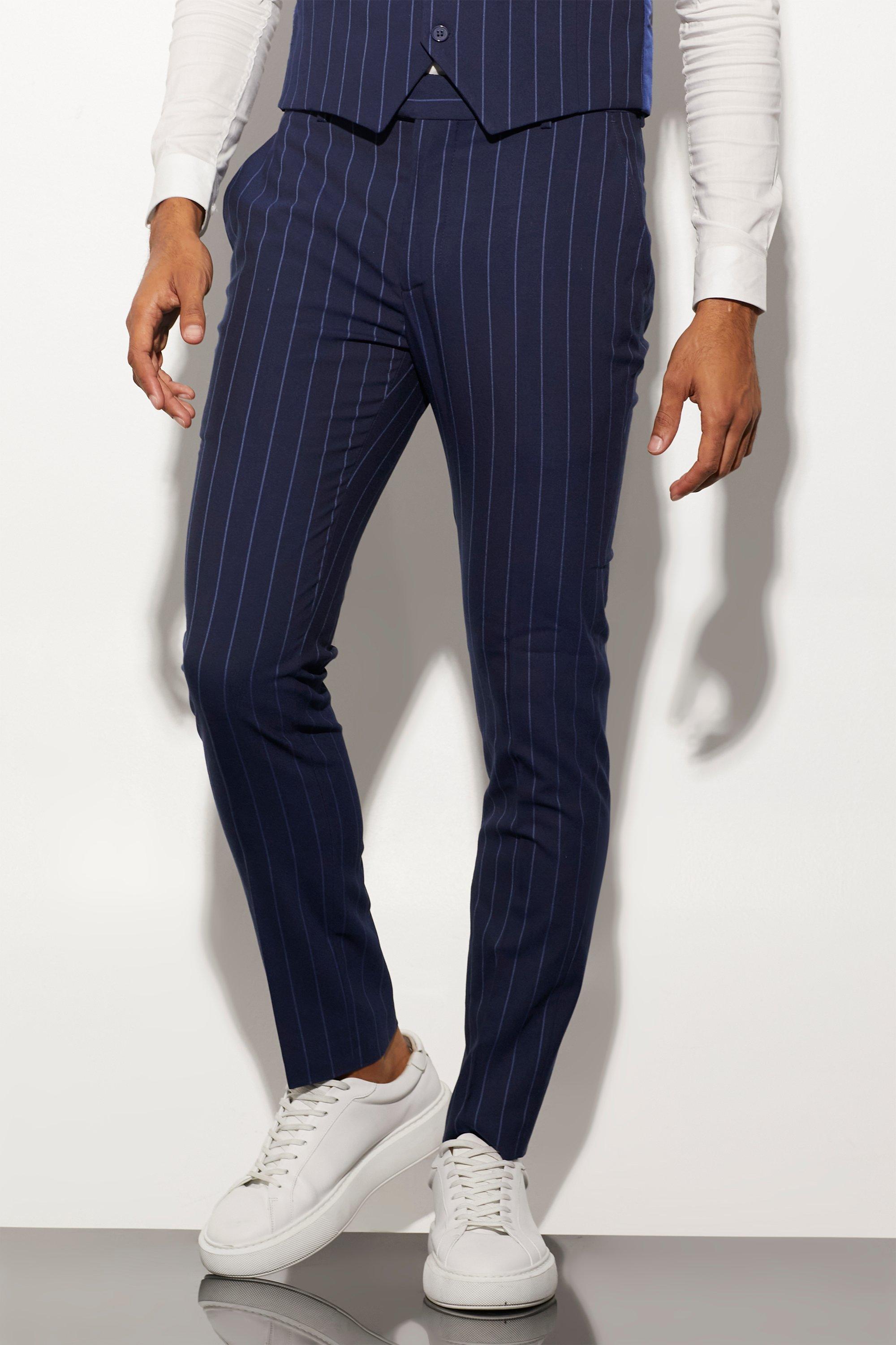 navy pinstripe pants