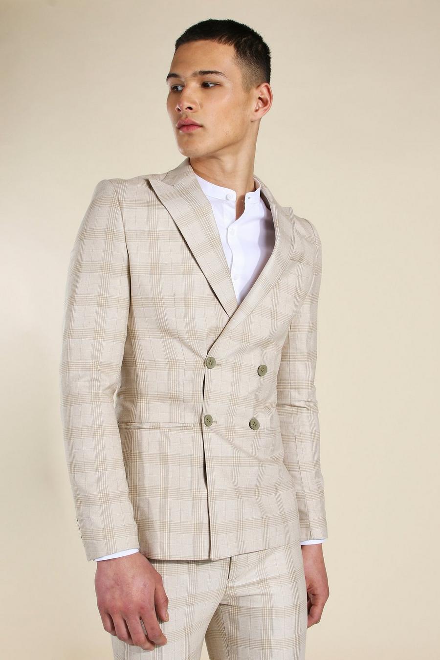Stone Super Skinny Check Double Breasted Jacket image number 1