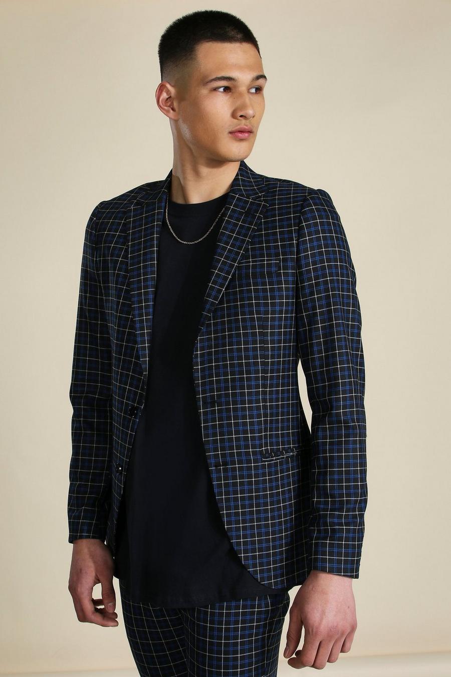 Navy Skinny Check Single Breasted Jacket image number 1