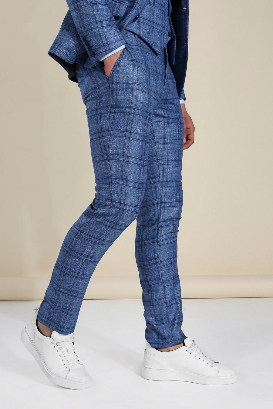 Skinny Blue Check Suit Trousers image number 1