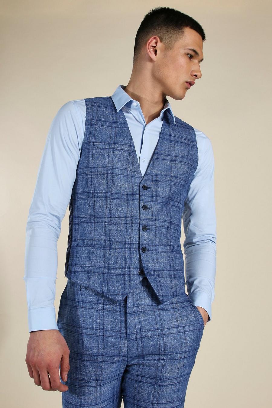Blue Skinny Check Double Breasted Vest image number 1