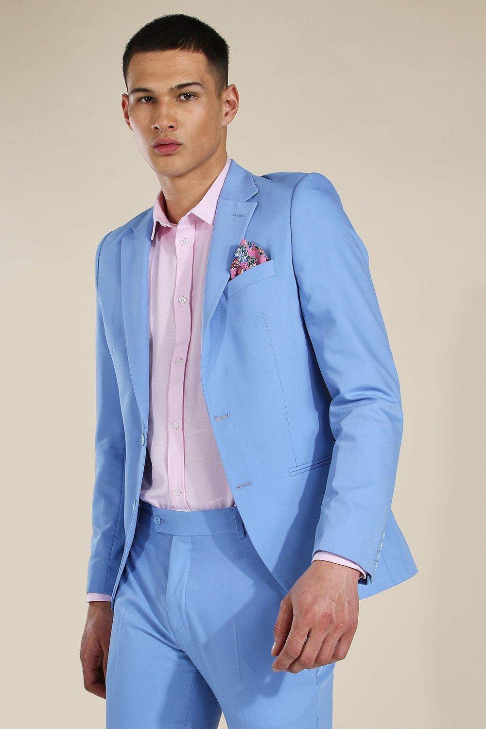 pink shirt and blue blazer