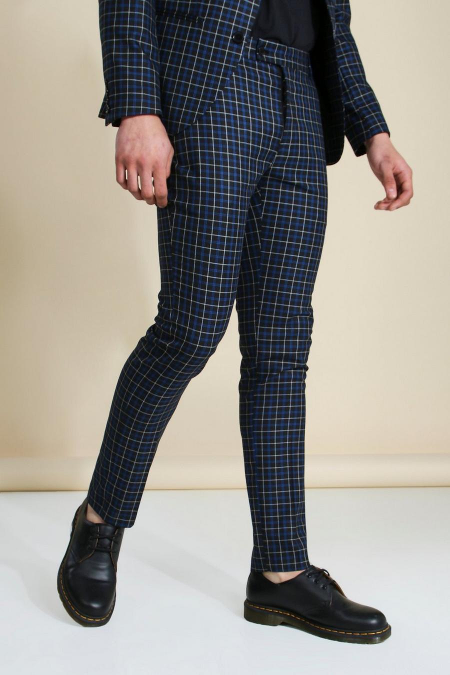 Skinny Navy Check Suit Trousers image number 1