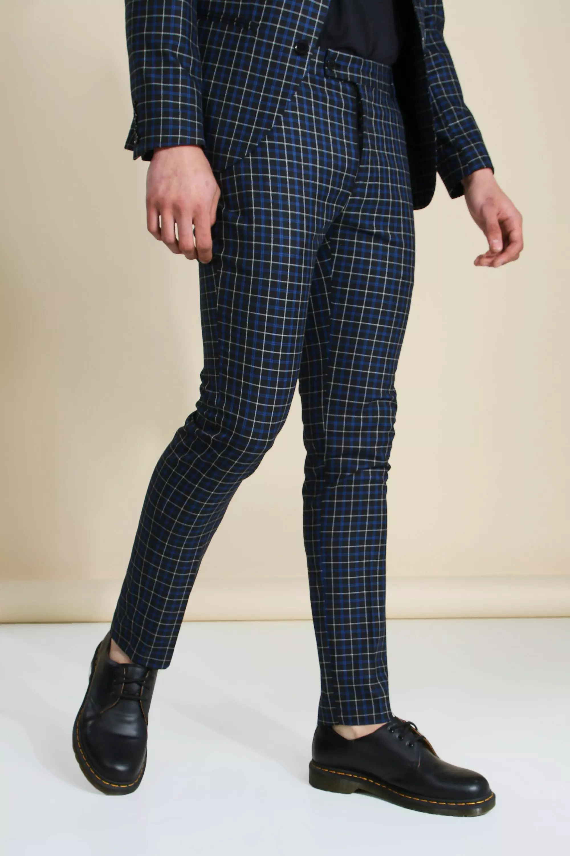 Navy plaid hot sale trousers