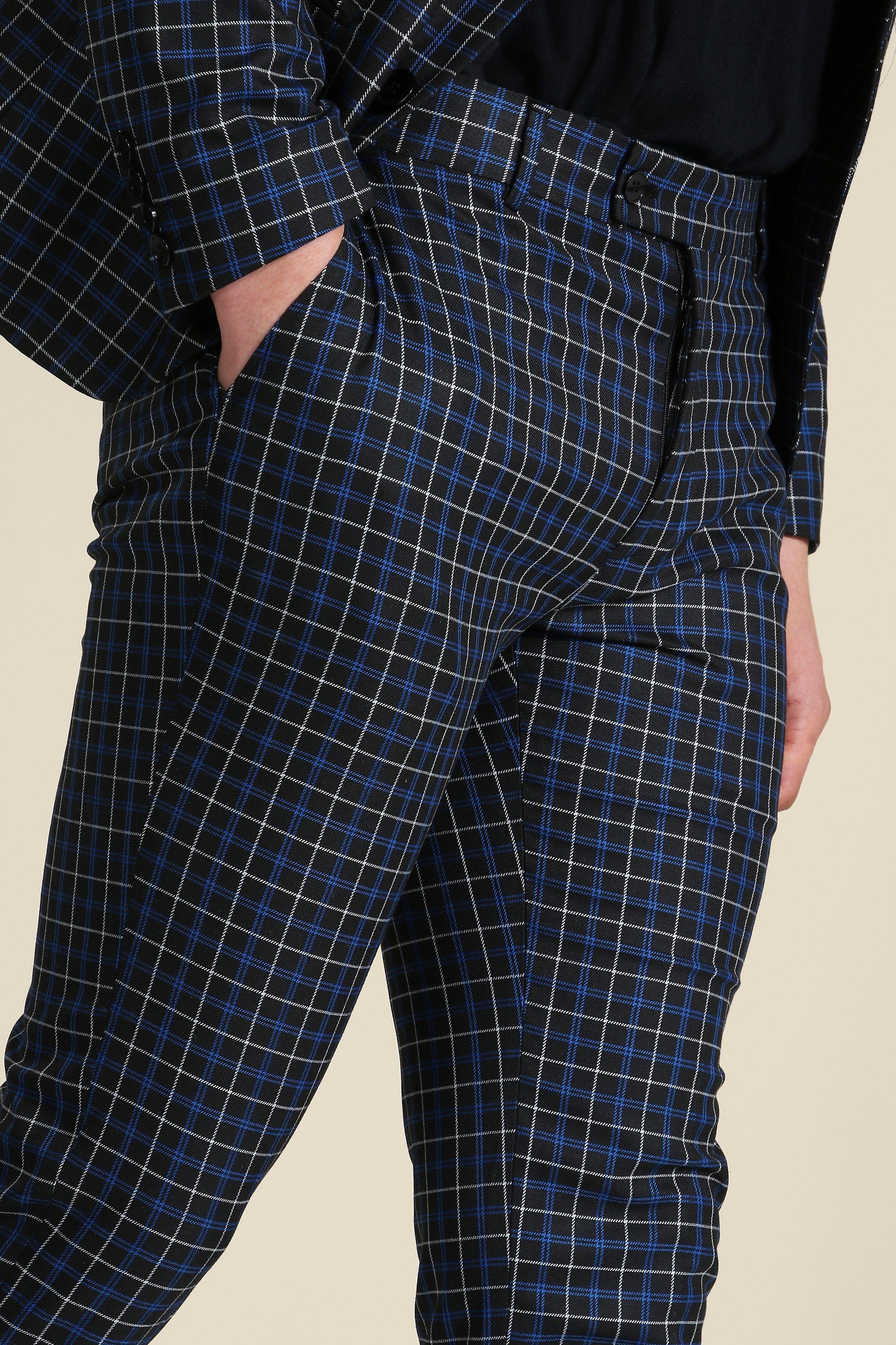 blue checkered suit pants