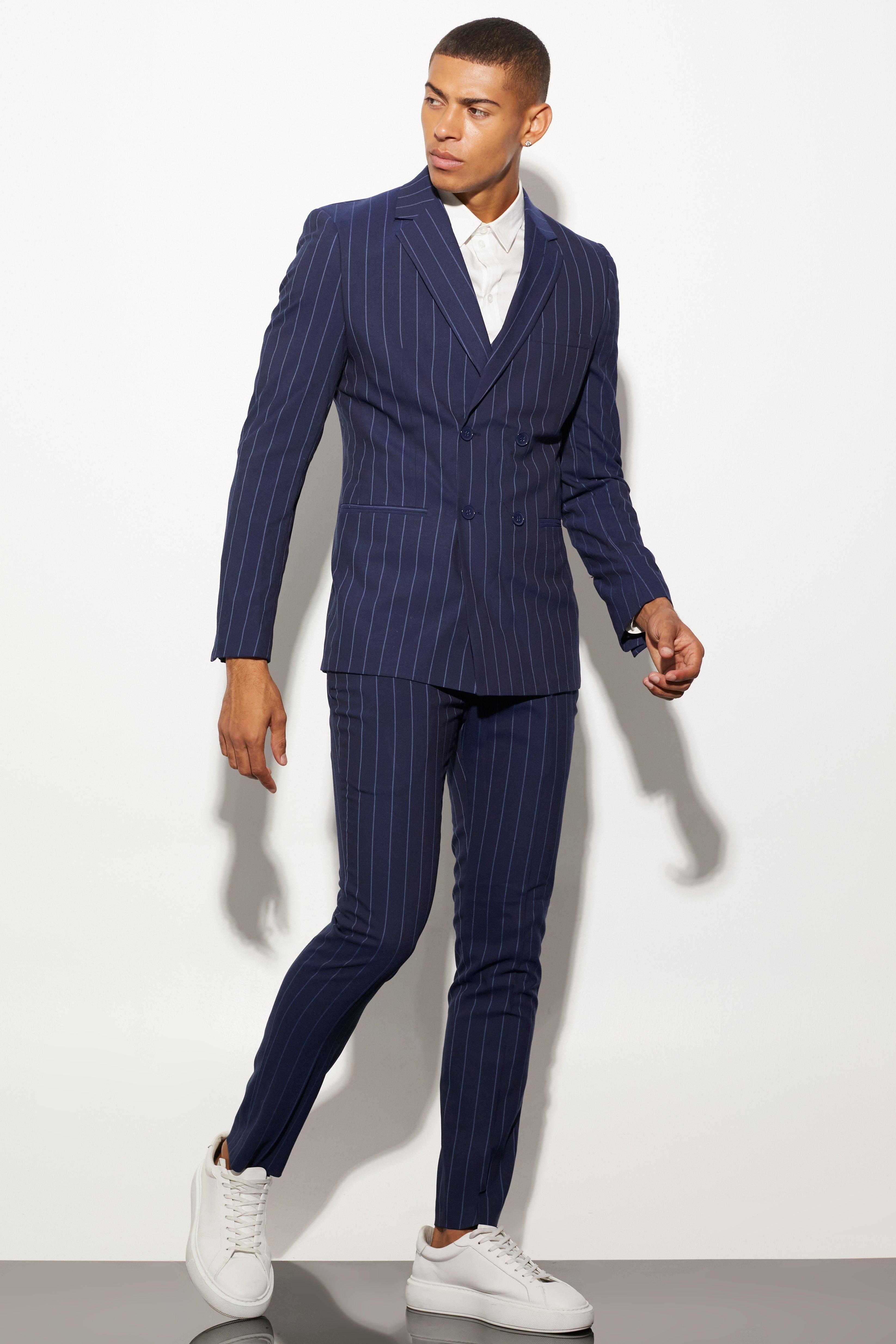 Men's blue pinstripe shop double breasted suit