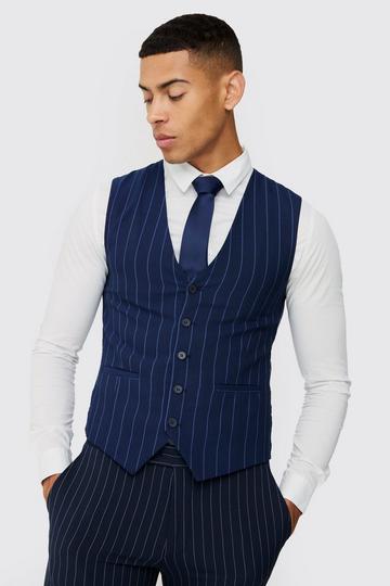 Navy Skinny Navy Pinstripe Vest