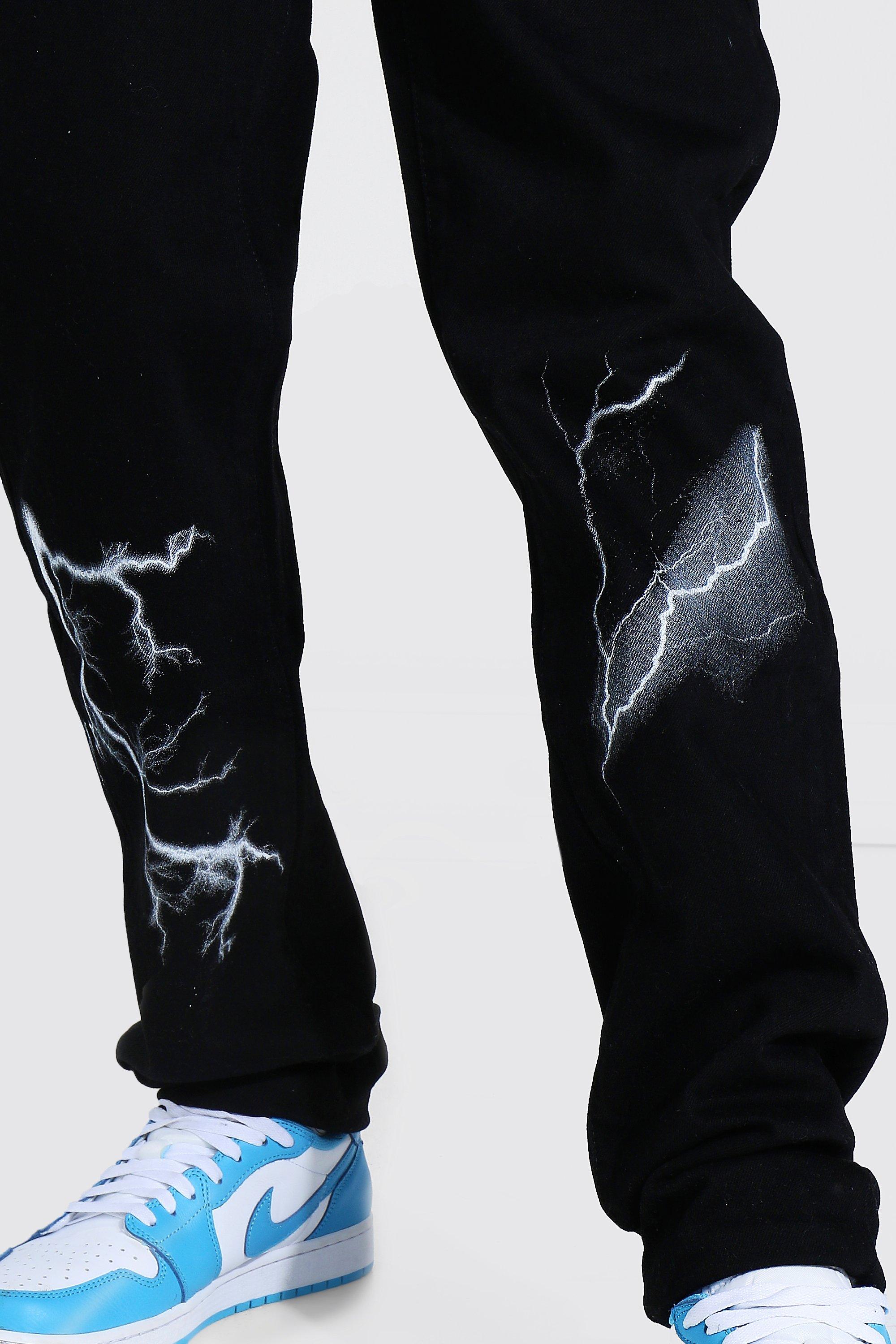 relaxed fit lightning print jean