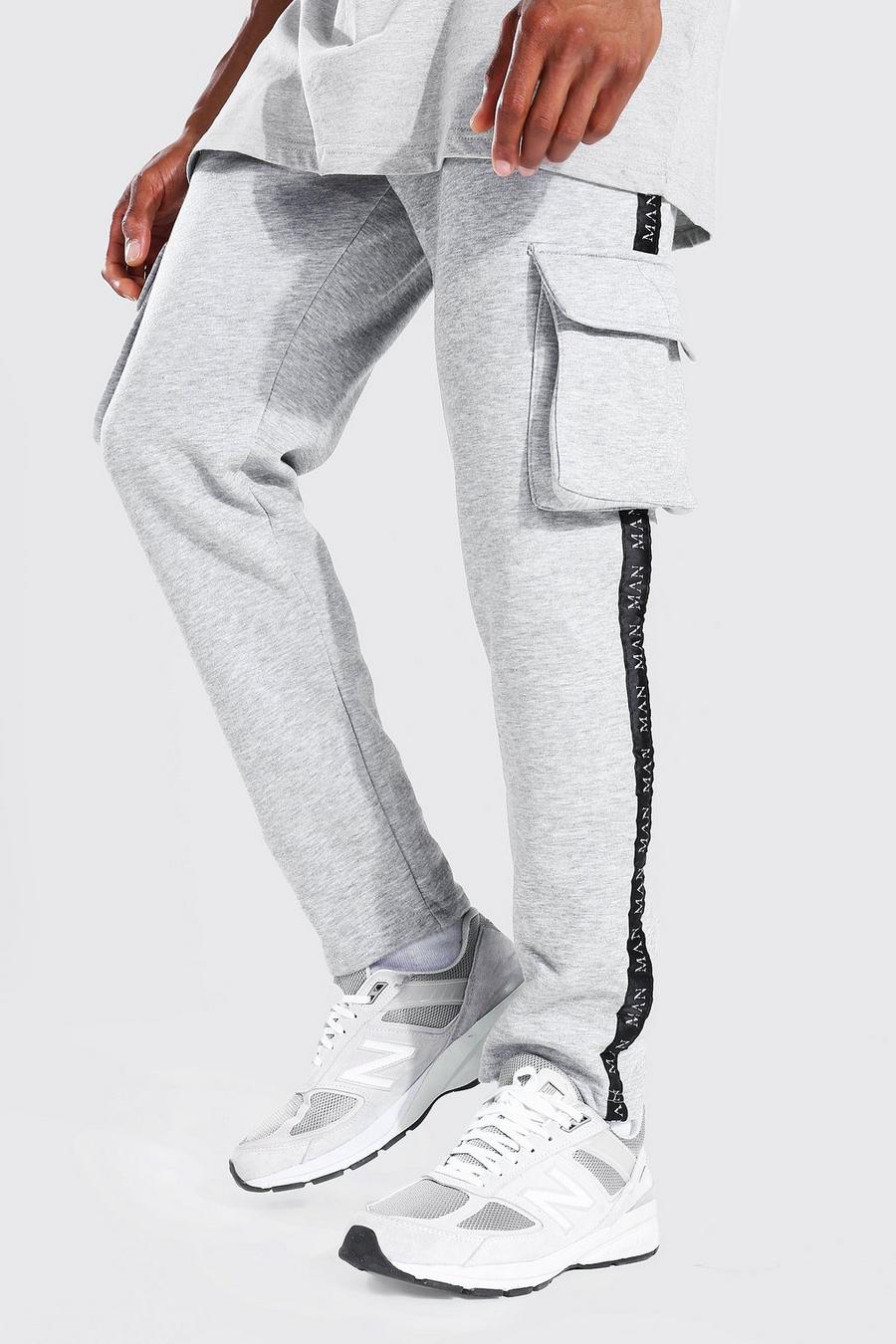 סלע אפור מכנסי ריצה בגזרה צרה בסגנון דגמ"ח עם סרט עם כיתוב Original Man image number 1