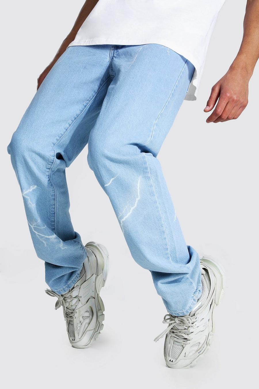Ice blue Tall Relaxed Fit Lightning Print Jean image number 1