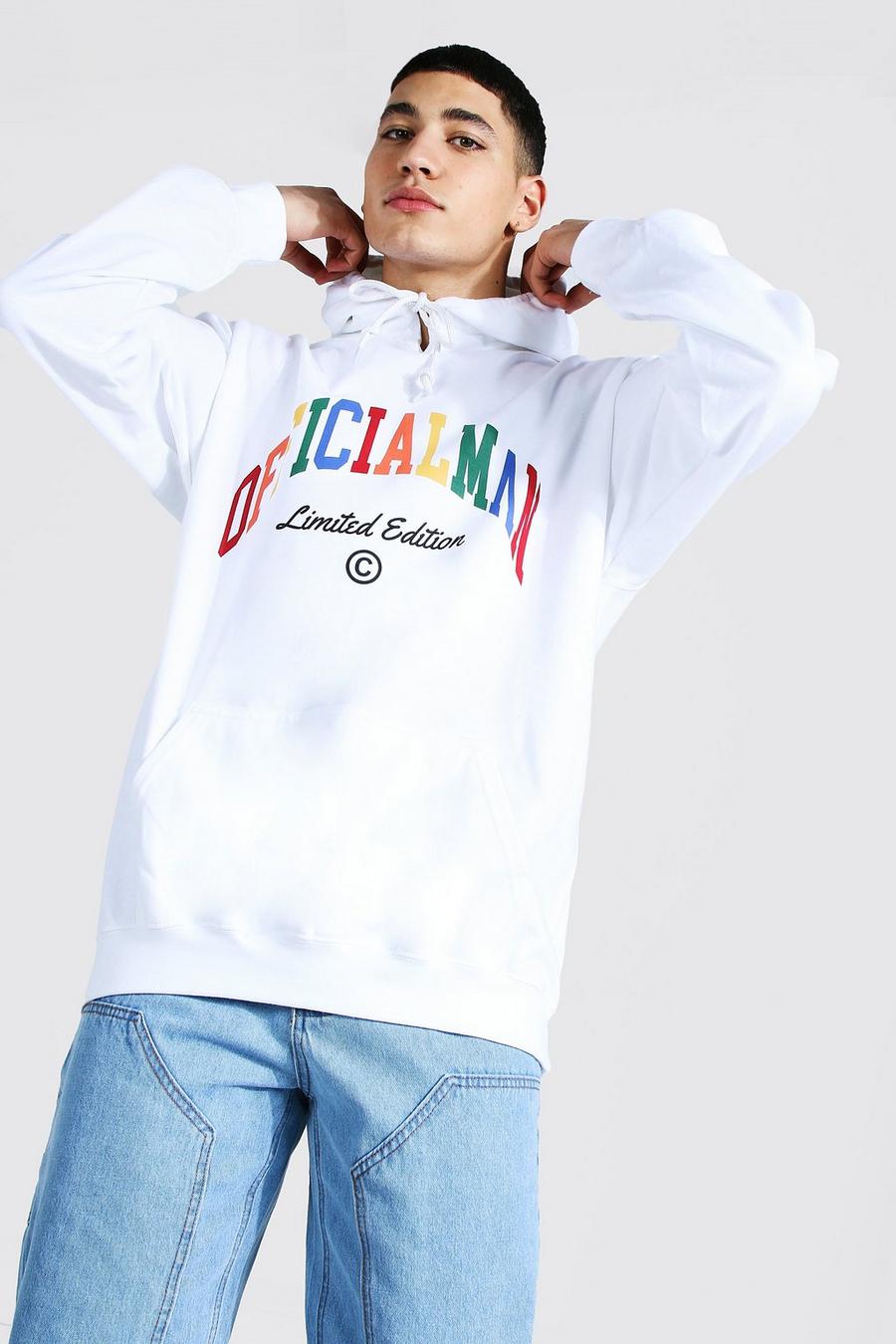 White Oversized Official Man Print Hoodie image number 1