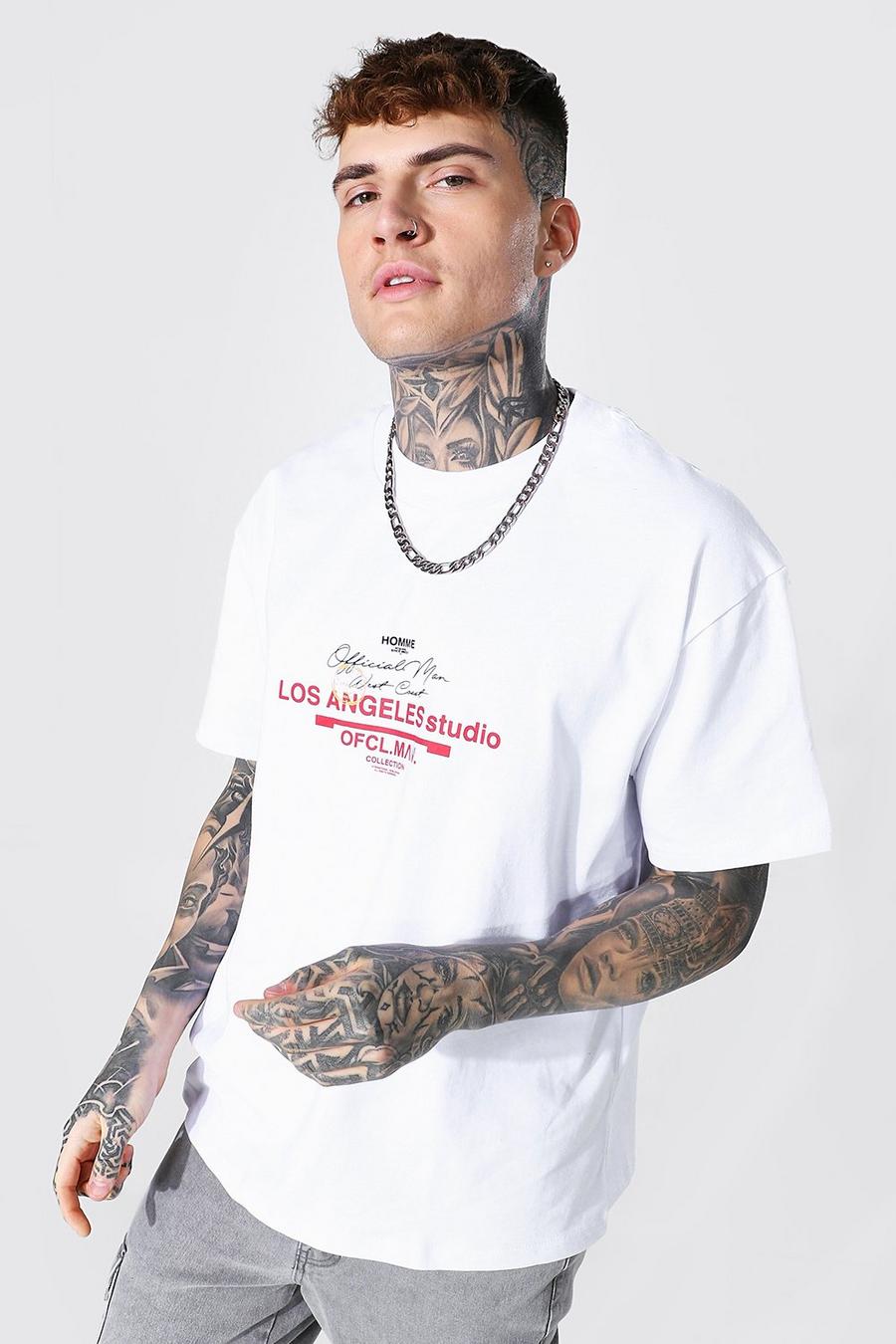White LA Oversize t-shirt med hög halsmudd image number 1