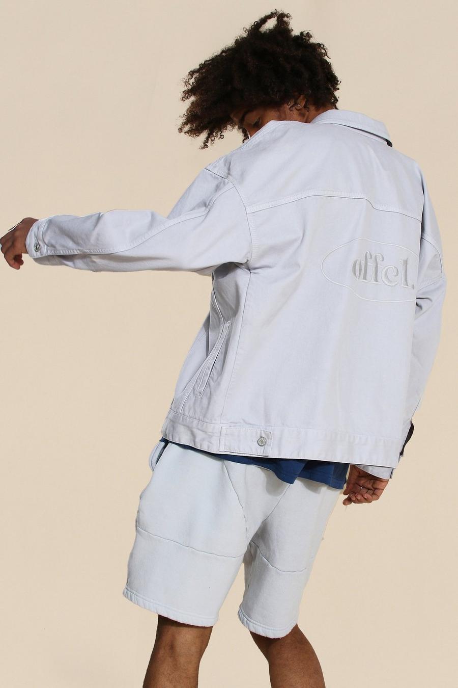 Überfärbte Official Jeansjacke in Übergröße, Grau image number 1
