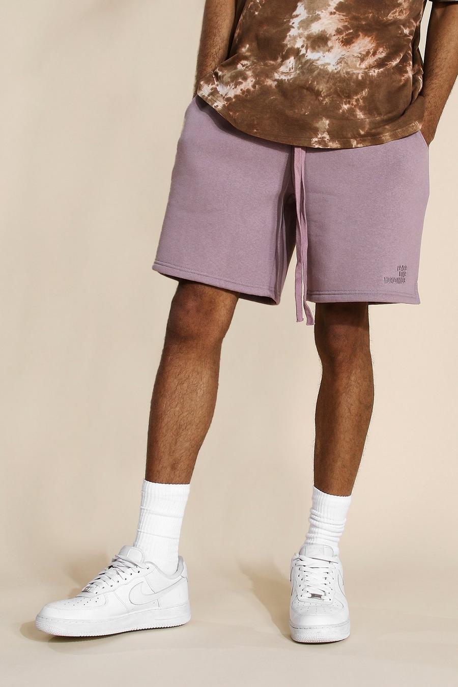Pantaloncini oversize in jersey con fascia in vita e scritta Official, Malva viola image number 1