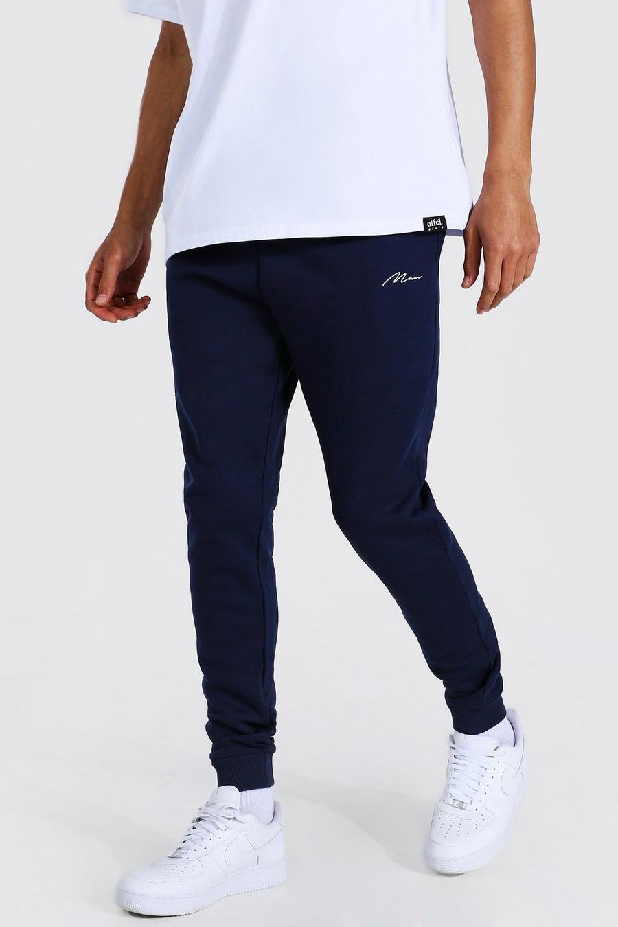Navy Tall Recycled Man Script Skinny Fit Track Pant image number 1
