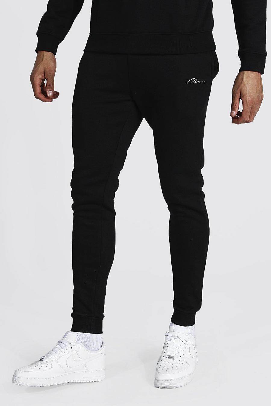 שחור מכנסי ריצה סקיני מבד ממוחזר עם כיתוב MAN לגברים גבוהים image number 1