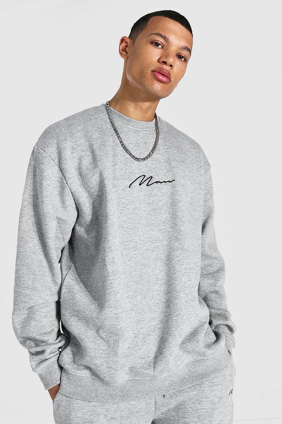 Grey marl Tall MAN Script Oversized Sweater image number 1