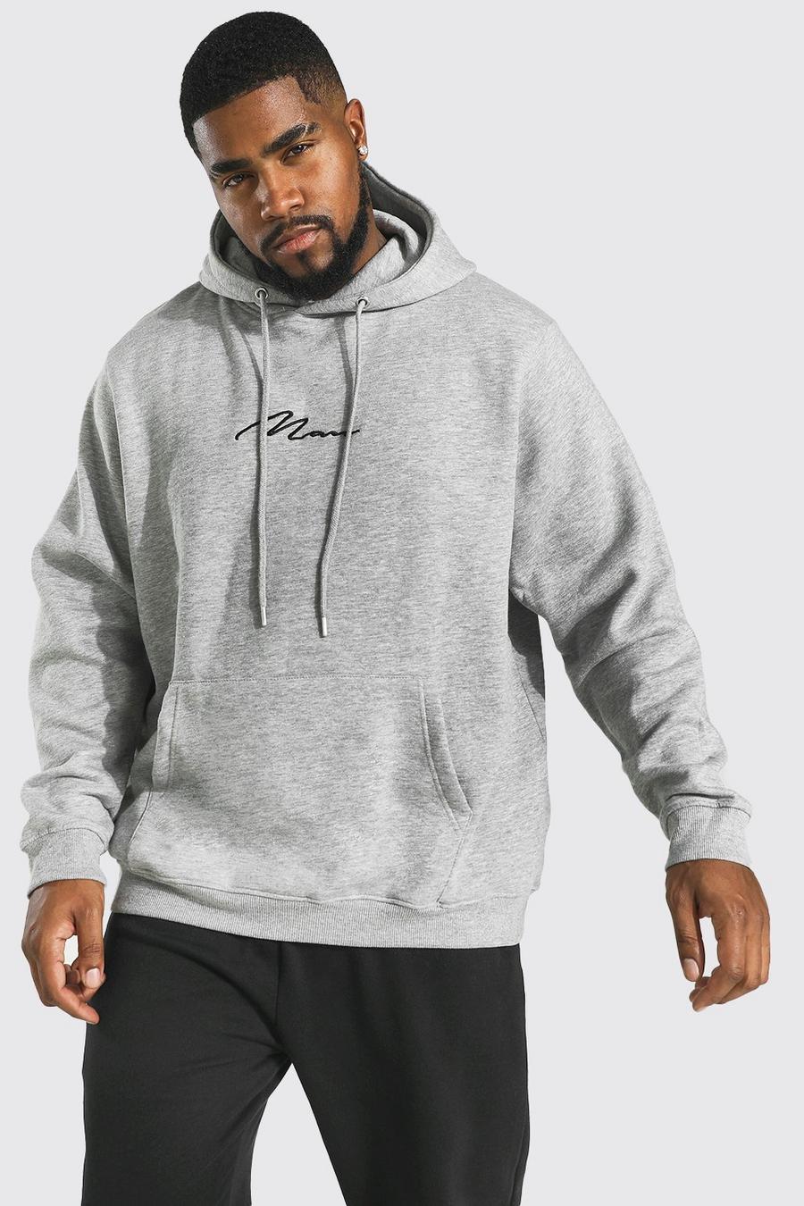 Grey marl Plus MAN Script Regular Hoodie image number 1