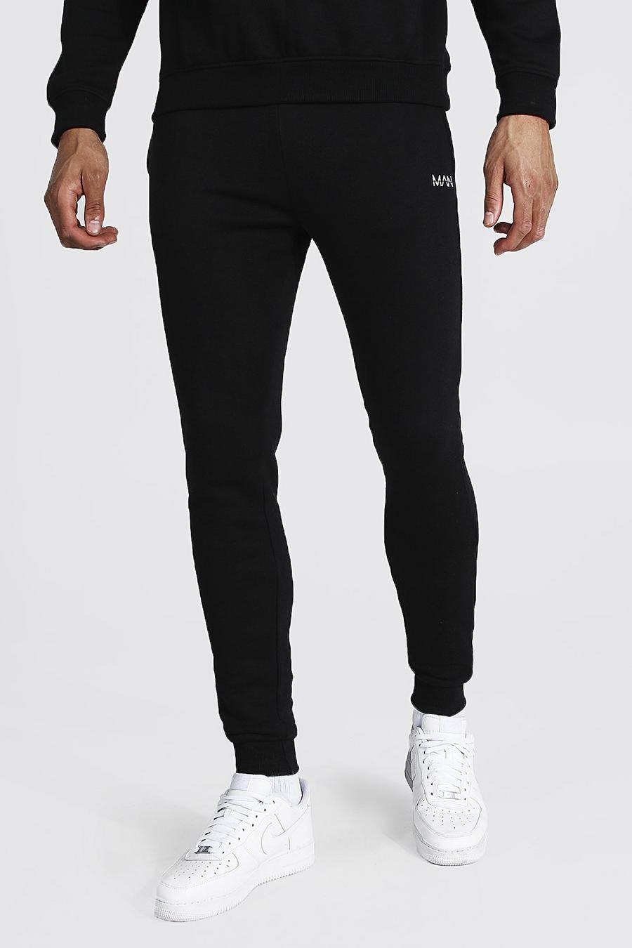 שחור מכנסי ריצה סקיני מבד ממוחזר עם כיתוב חצוי MAN לגברים גבוהים image number 1