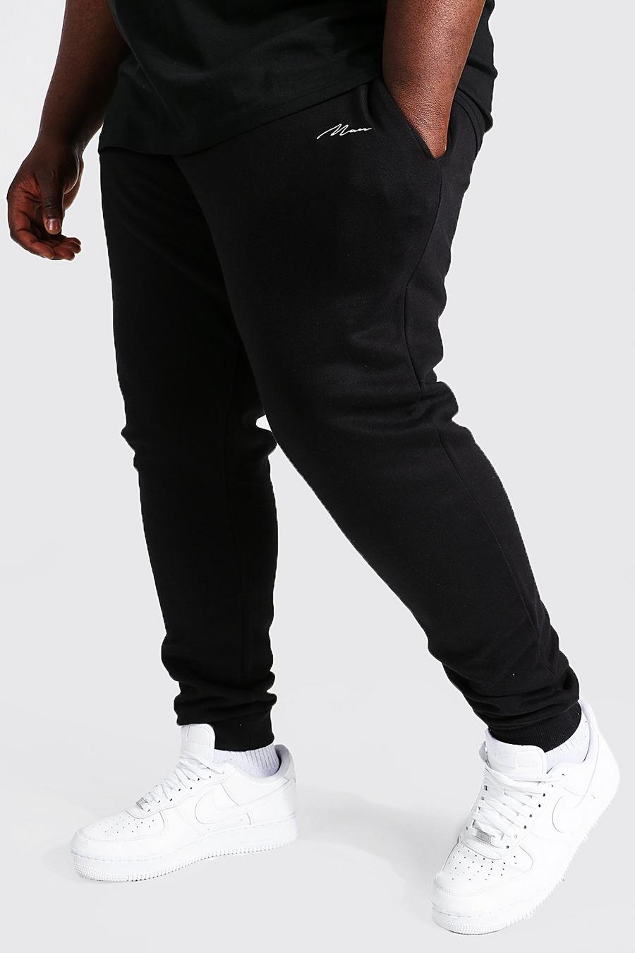 שחור מכנסי ריצה בגזרה צרה מבד ממוחזר עם כיתוב Man למידות גדולות image number 1