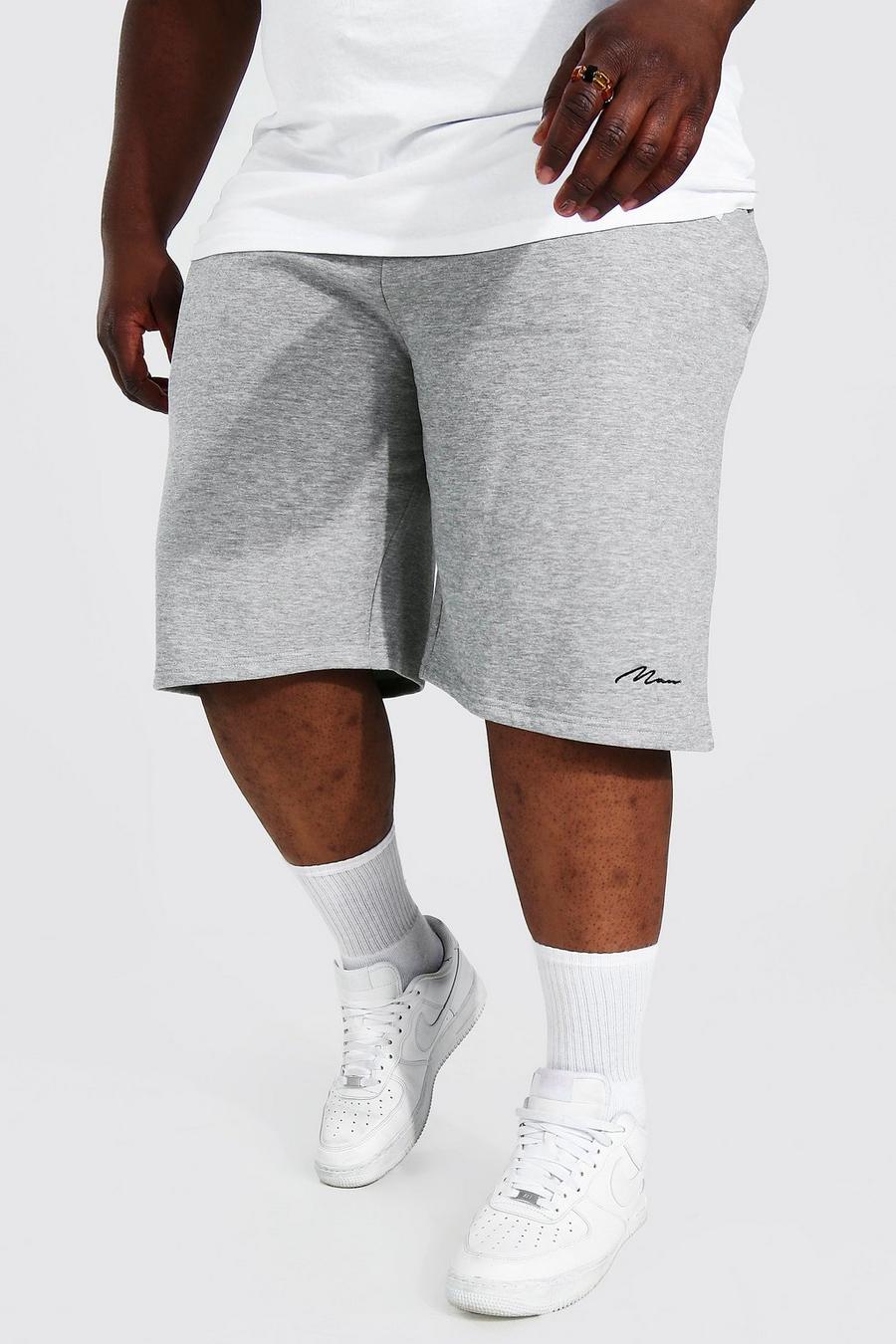 Pantaloncini Plus Size comodi in jersey riciclato con scritta Man, Grey marl grigio