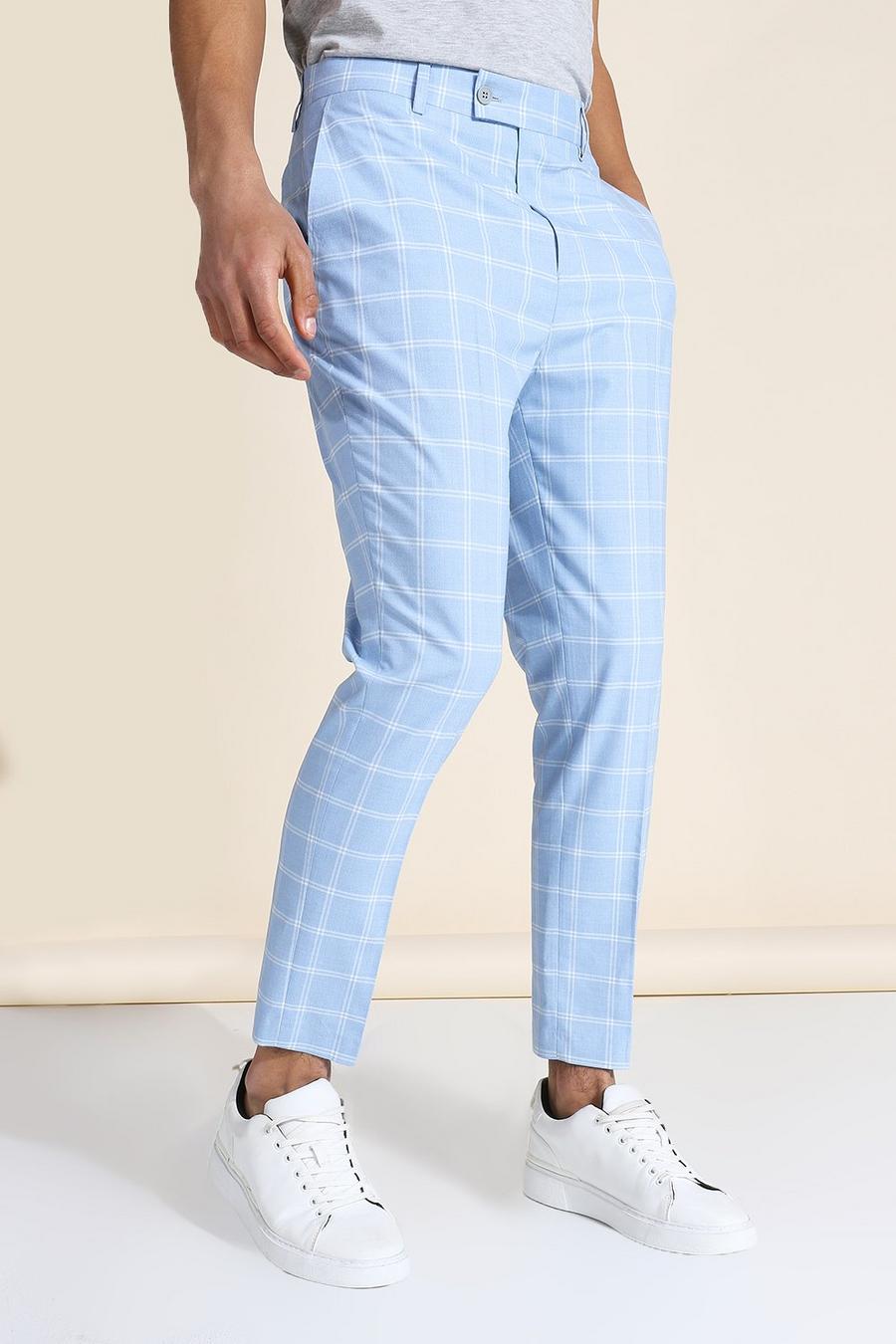 Pantaloni a quadri blu tapered, Azzurro image number 1