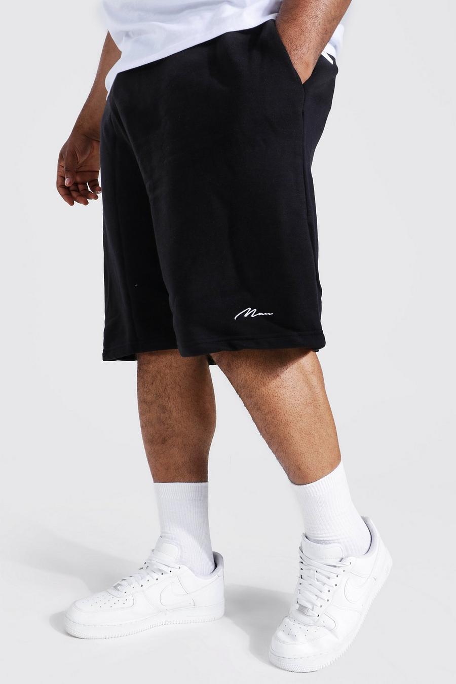 Pantaloncini Plus Size comodi in jersey con scritta Man, Nero image number 1