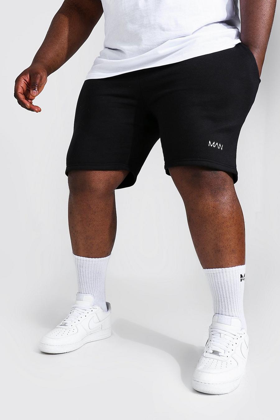 Pantalón corto Plus ajustado de tela jersey con letras MAN, Negro image number 1