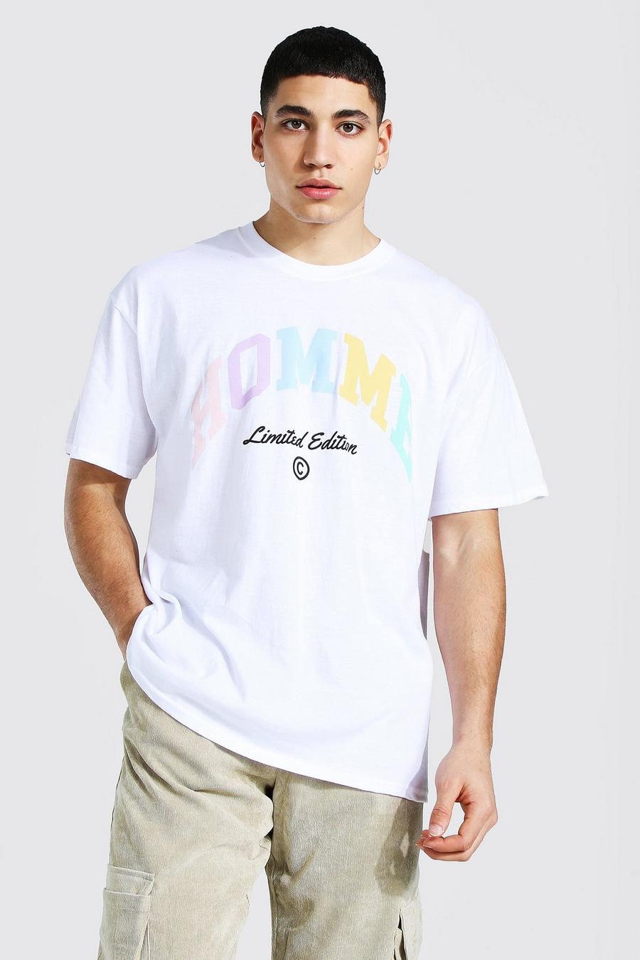 T-Shirt in Übergröße mit Homme-Print, Weiß image number 1