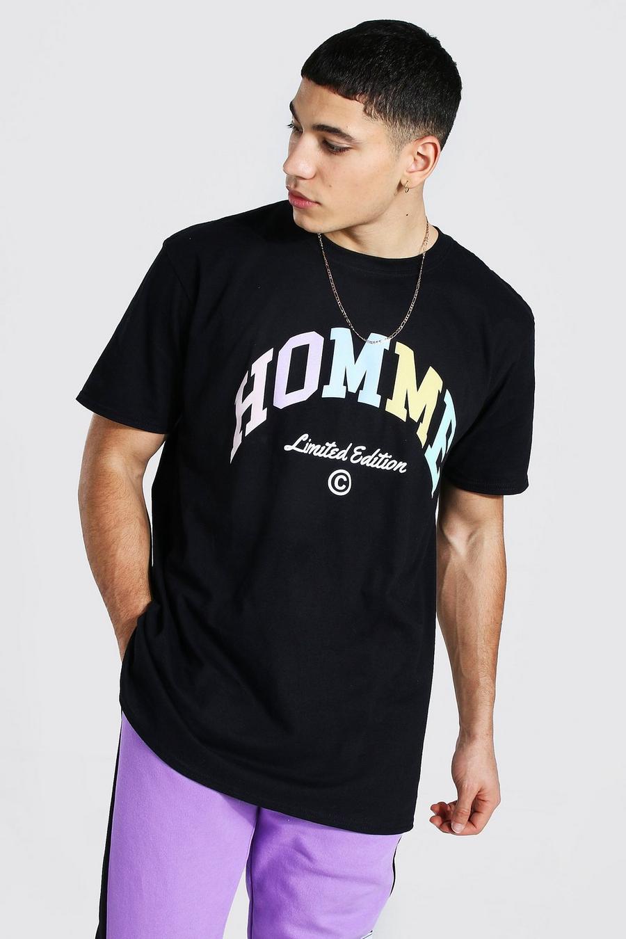 T-Shirt in Übergröße mit Homme-Print , Schwarz image number 1