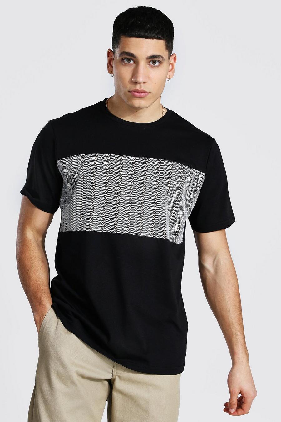 Black Jacquard Stripe Contrast Panel T-shirt image number 1