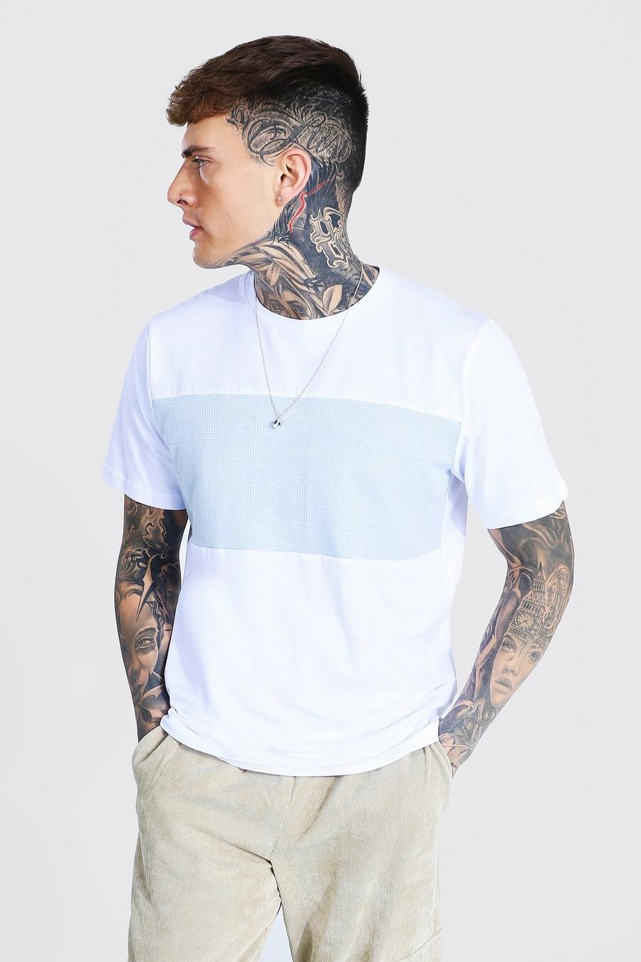 White Geruit Jacquard T-Shirt Met Contrasterend Paneel image number 1