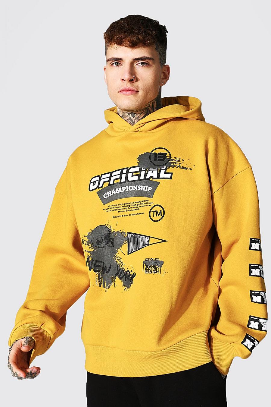 Yellow Oversized Official Man Varsity Hoodie image number 1