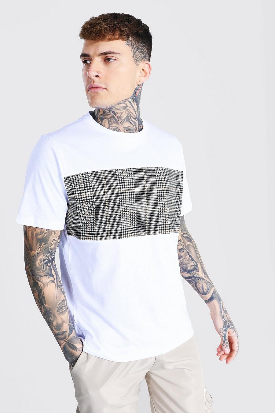 White Jacquard Check Contrast Panel T-Shirt image number 1