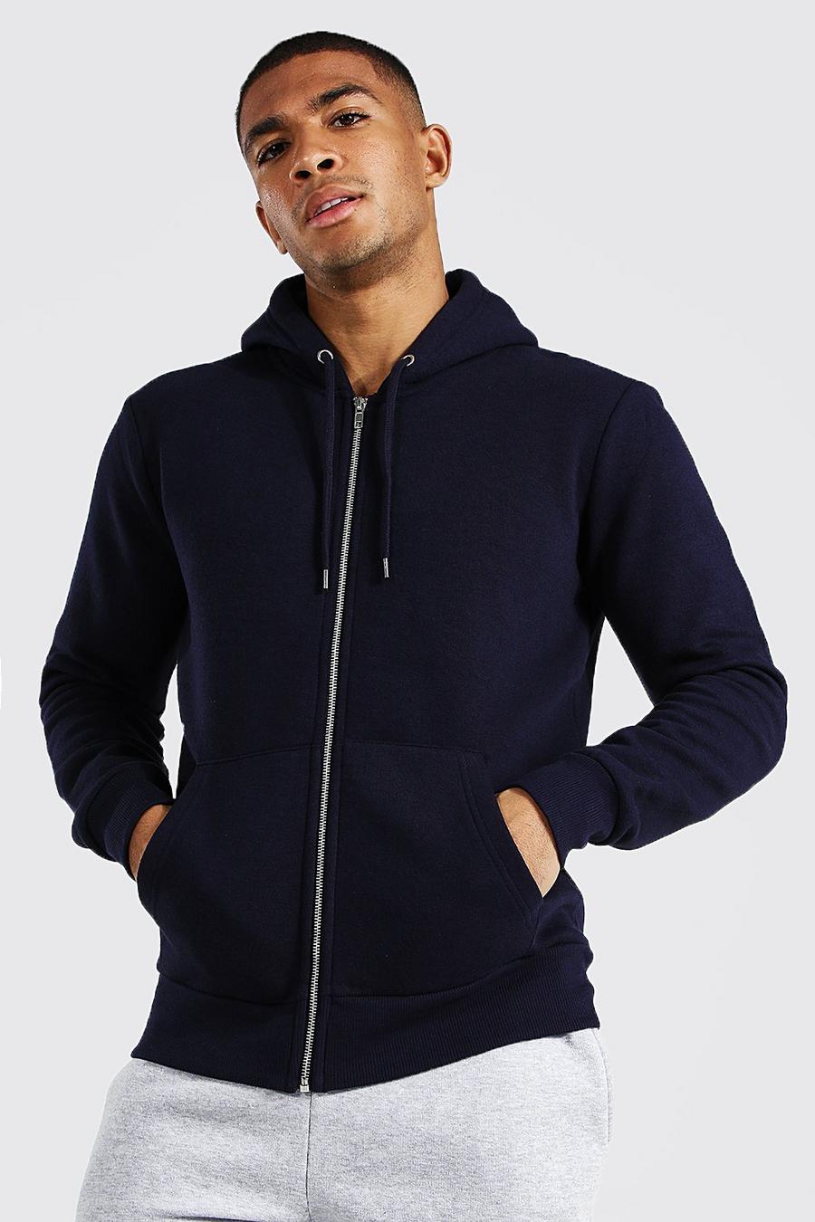 Navy Basic Zip Through Fleece Hoodie image number 1