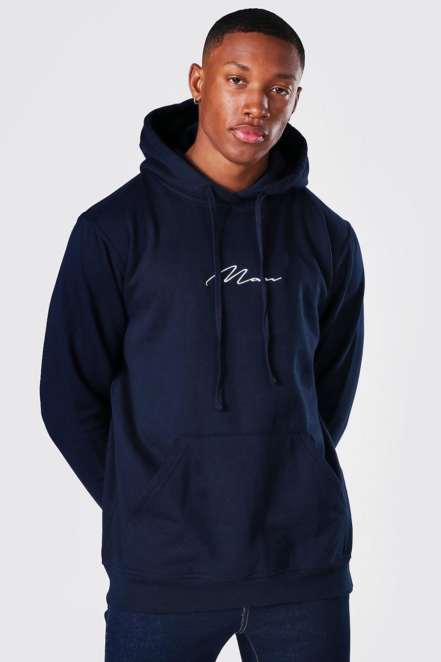 Navy Man Signature Over The Head Hoodie image number 1