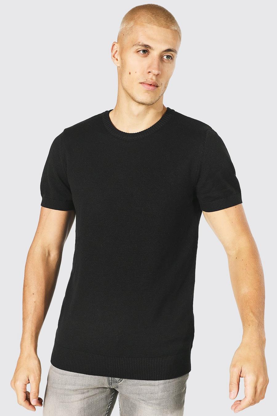 Black Basic Gebreid T-Shirt image number 1