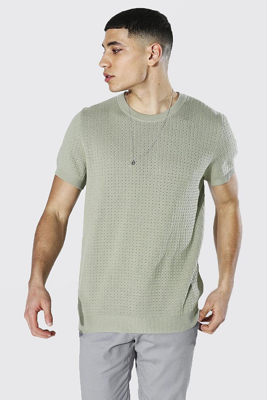 Sage Short Sleeve Textured Knitted T-shirt image number 1