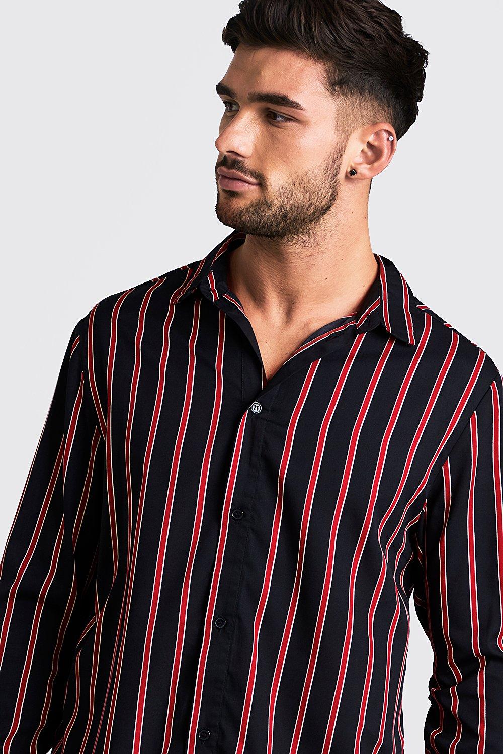 Red and black shop striped shirt mens