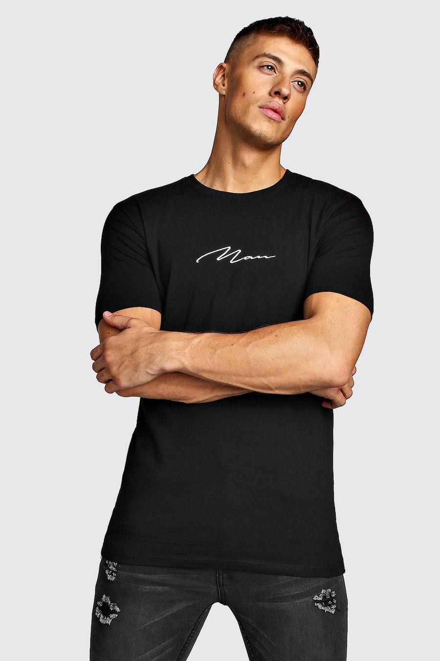 Black Muscle Fit MAN Signature T-Shirt image number 1