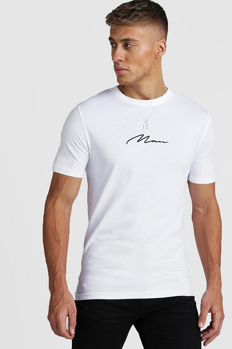 White Muscle Fit MAN Signature T-Shirt image number 1